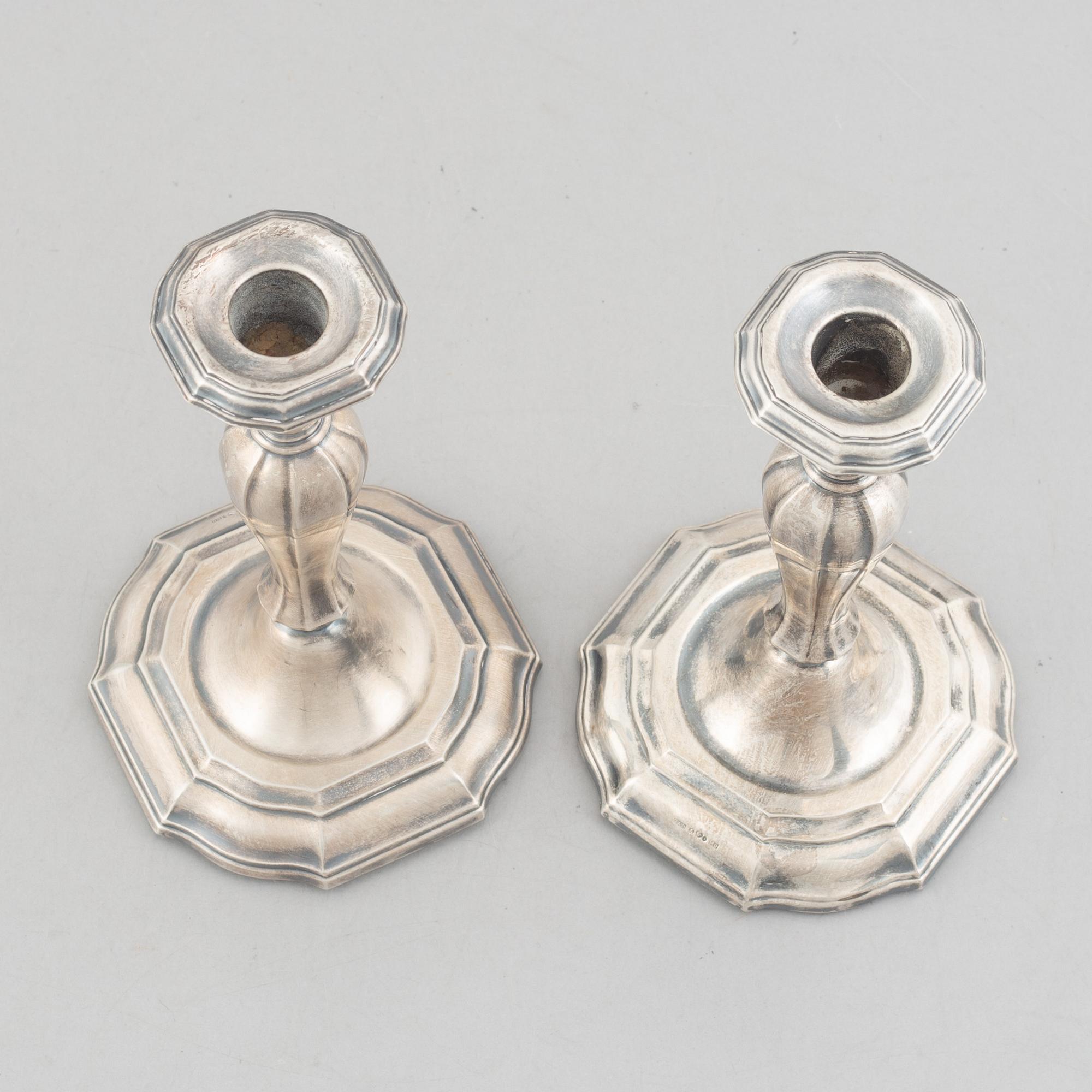 Two pairs of Swedish silver candlesticks, including Eric Löfman, MGAB, Uppsala 1979-1982.