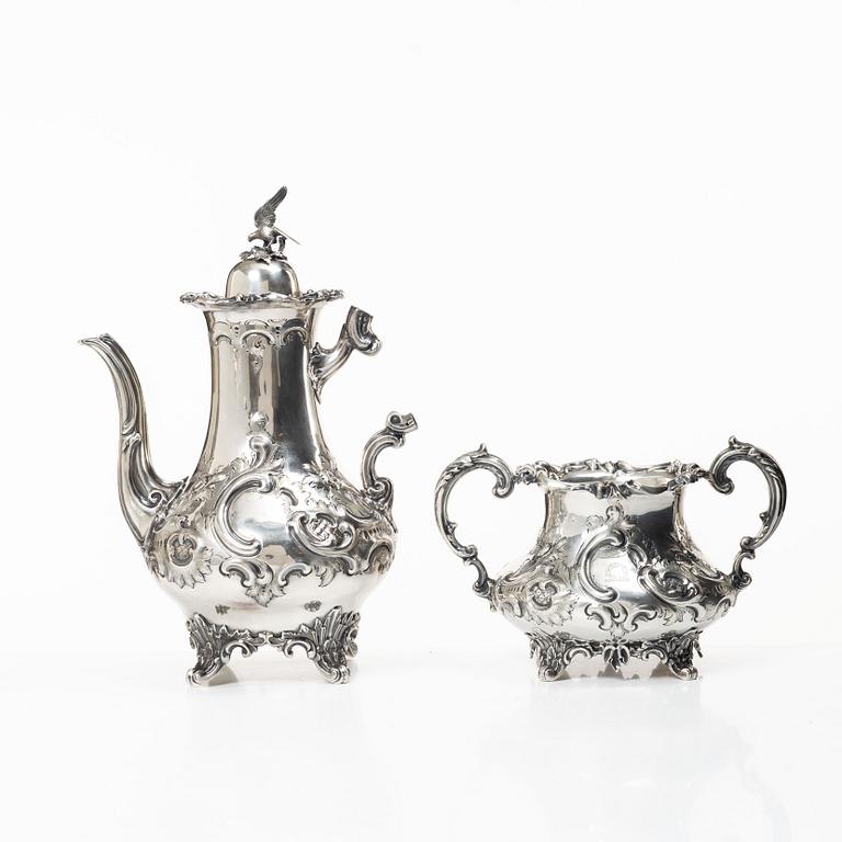 A four piece silver tea and coffee service, William Southey, London, England, 1858-59.