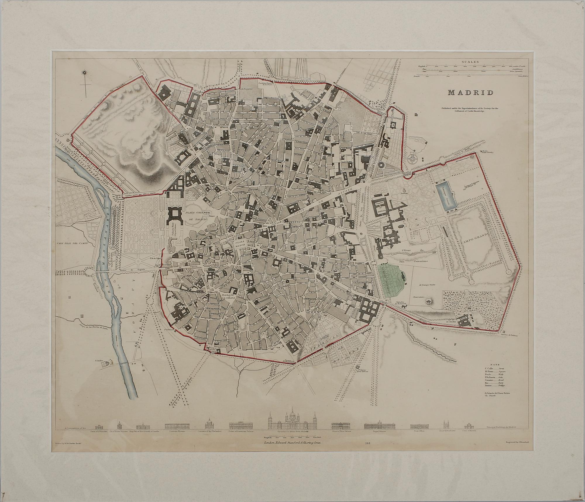 KARTOR, 4 st. Bryssel, Amsterdam, Antwerpen & Madrid. Graverade och tryckta av B.R. Davies, London. Omkring 1850-1880.