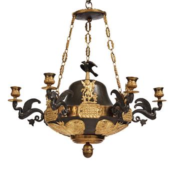 84. A Swedish late Empire mid 19th century six-light hanging-lamp.