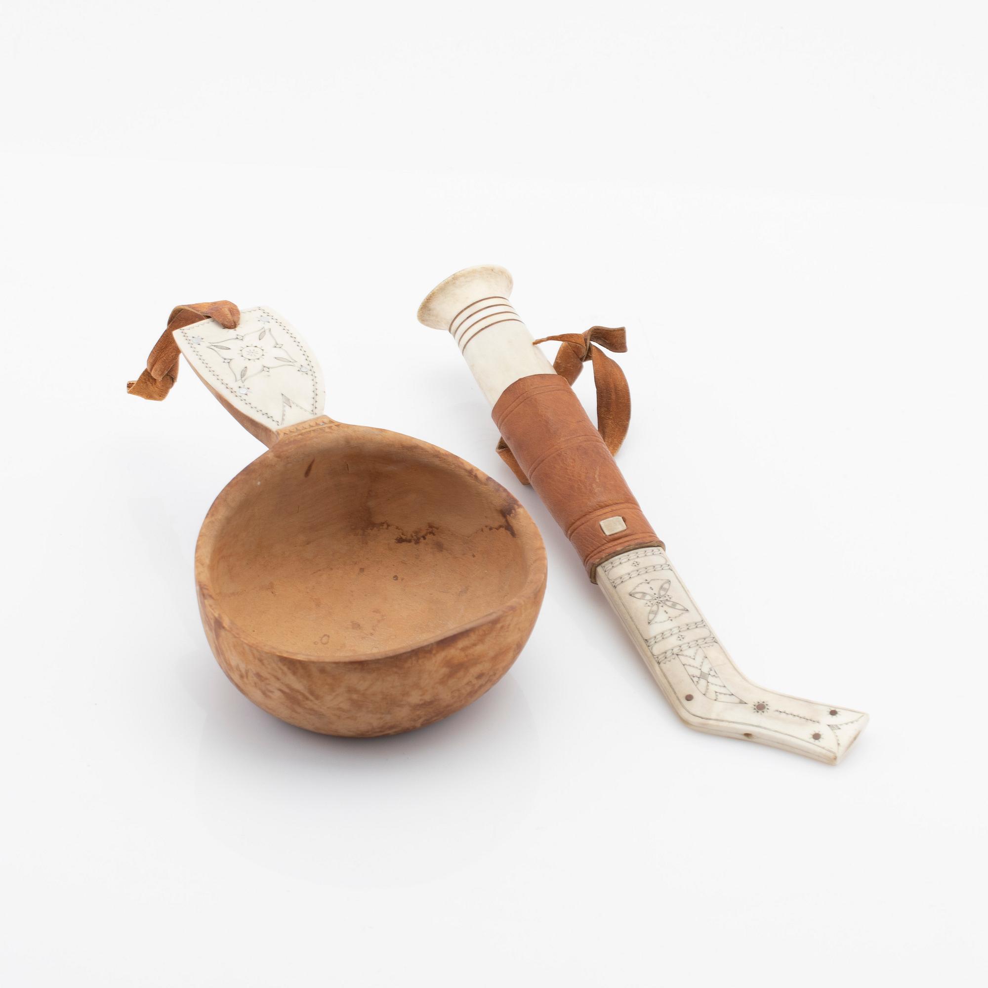 Nikolaus Fankki, half-horn knife and cup, signed.