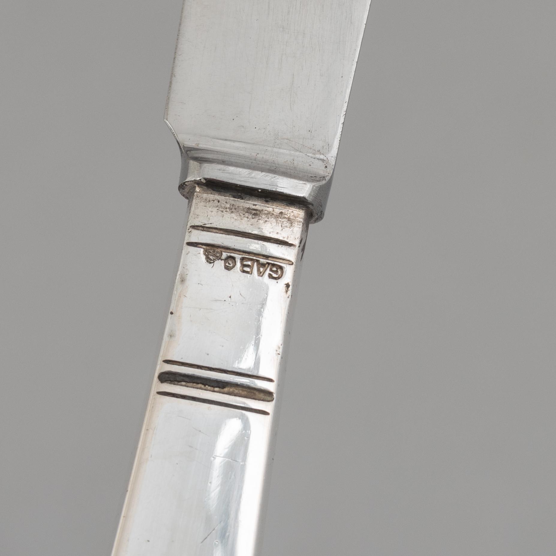 Jacob Ängman, six silver butter knives, model 'Rosenholm', GAB, Stockholm 1951-57.