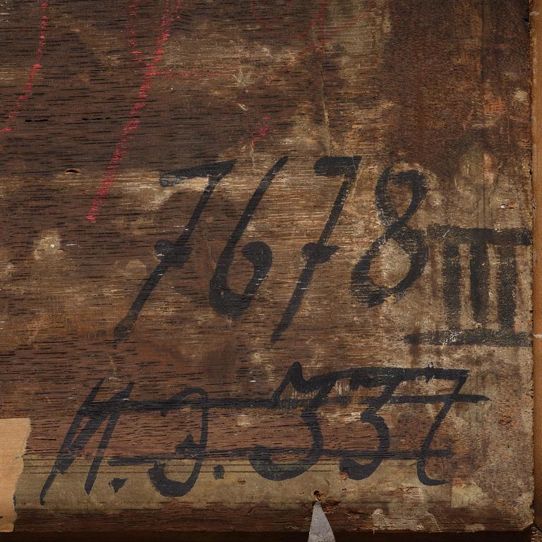 Theobald Michau, attributed to, Landscape with figures, domesticated animals, and boats by the river.