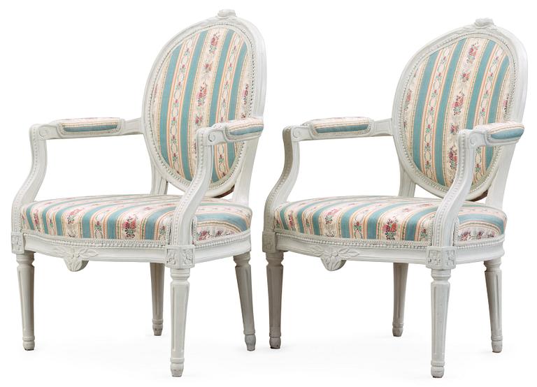 A pair of Gustavian late 18th century armchairs.