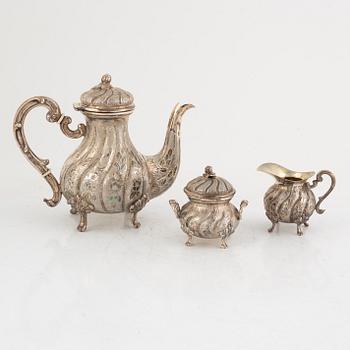 A 3-piece Rococo style silver coffee service, Swedish import marks, 20th Century.