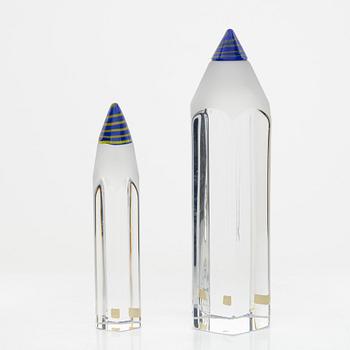 Kjell Engman, two glass sculptures, Kosta Boda.