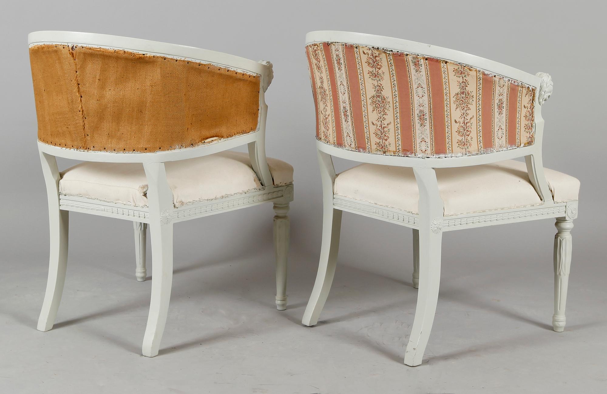 BALJFÅTÖLJER, 1 par, herrgårdstillverkning, empirestil, 1800-/1900-tal.