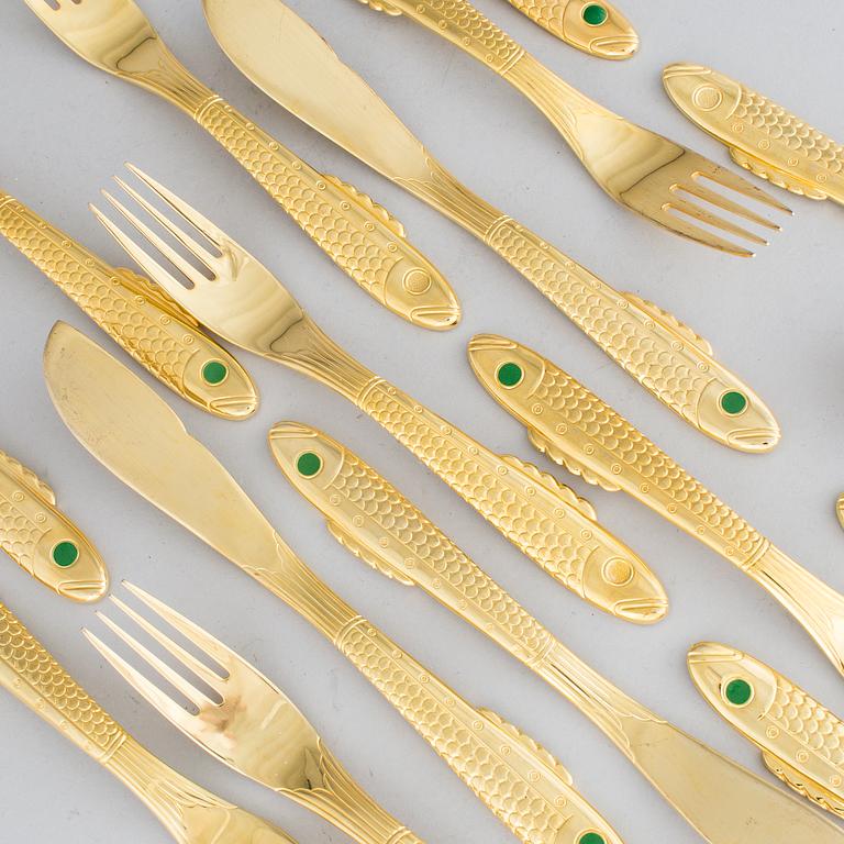 GUNNAR CYRÉN, fish cutlery, 28 pieces, gilt steel, "Nobel", Gense/Yamazaki.