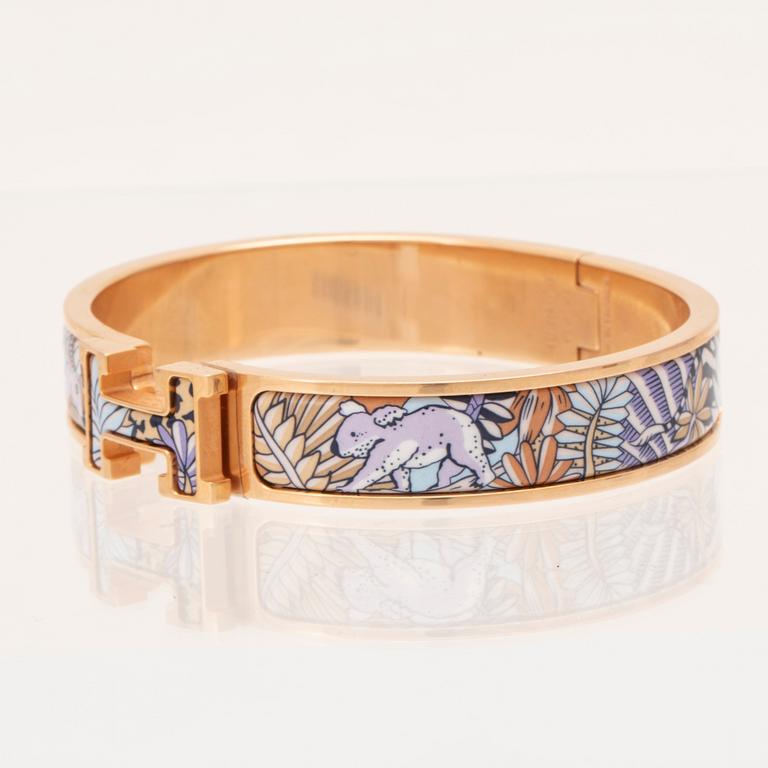 Hermès roséguldpläterat "Clic H" armband med "Animaux Camoufles" emaljering.