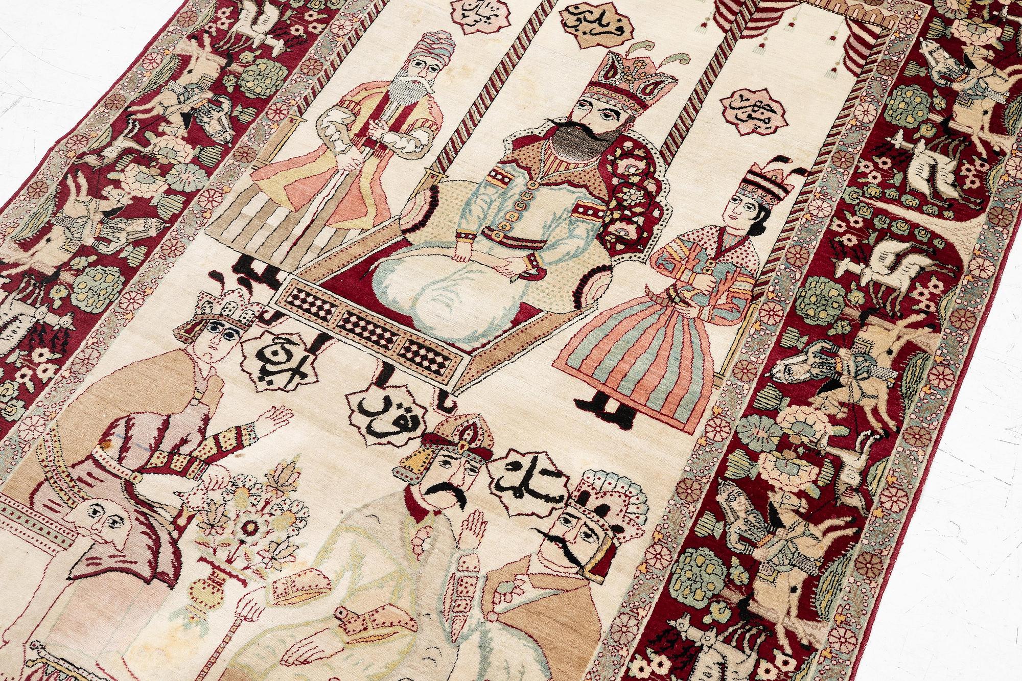Matta, antik Kirman Laver, figural, södra Persien, ca 214 x 130 cm.