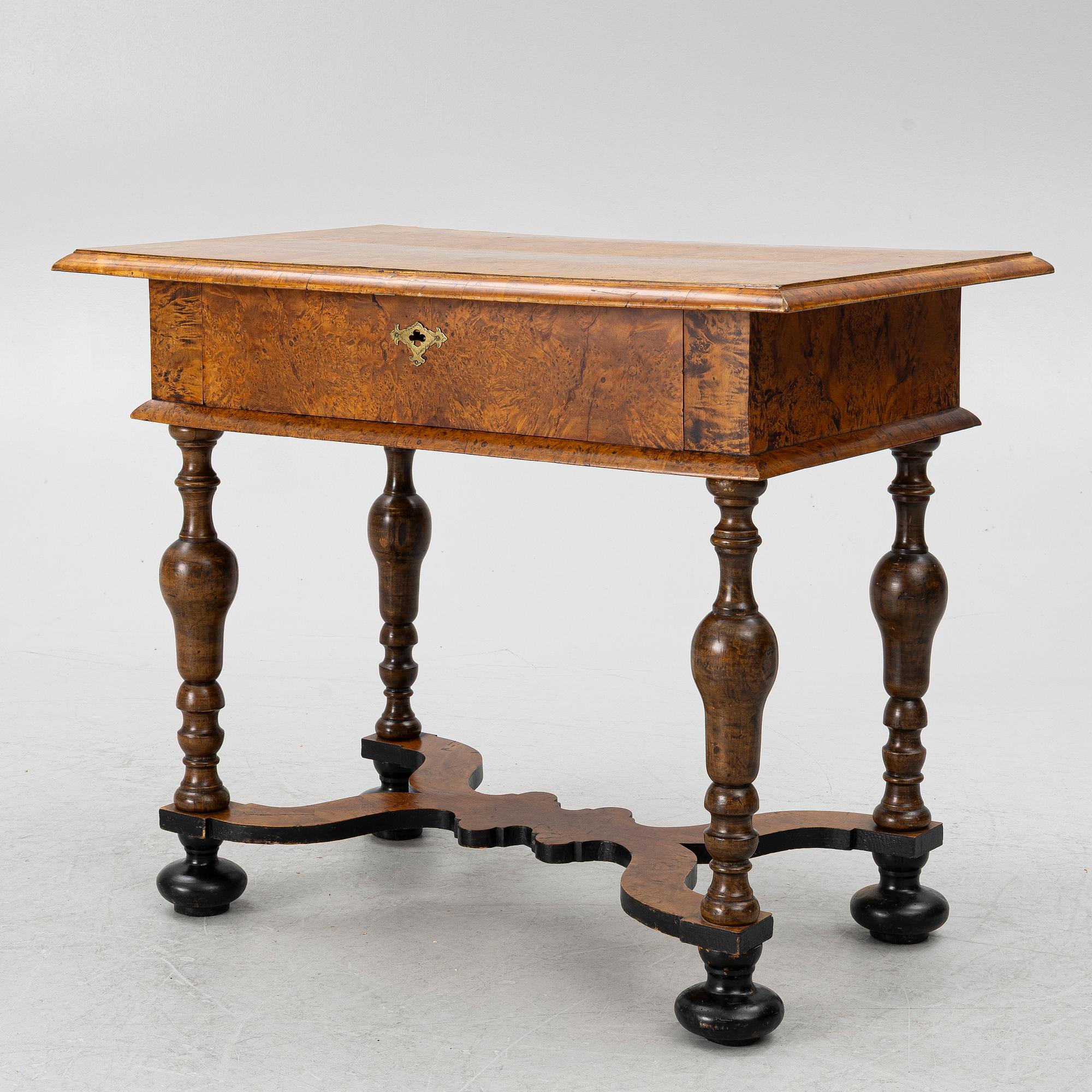 A Swedish late Baroque burr-alder table, first part 18th century.