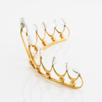 Tiara, gilded silver with faceted white topazes.