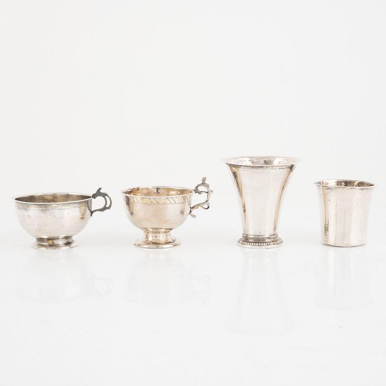 Four Swedish Silver Cups, 18-19th Century.