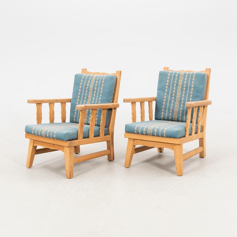 Armchairs, 1 pair, pine, Krogenes Möbler, Norway, mid-20th century.