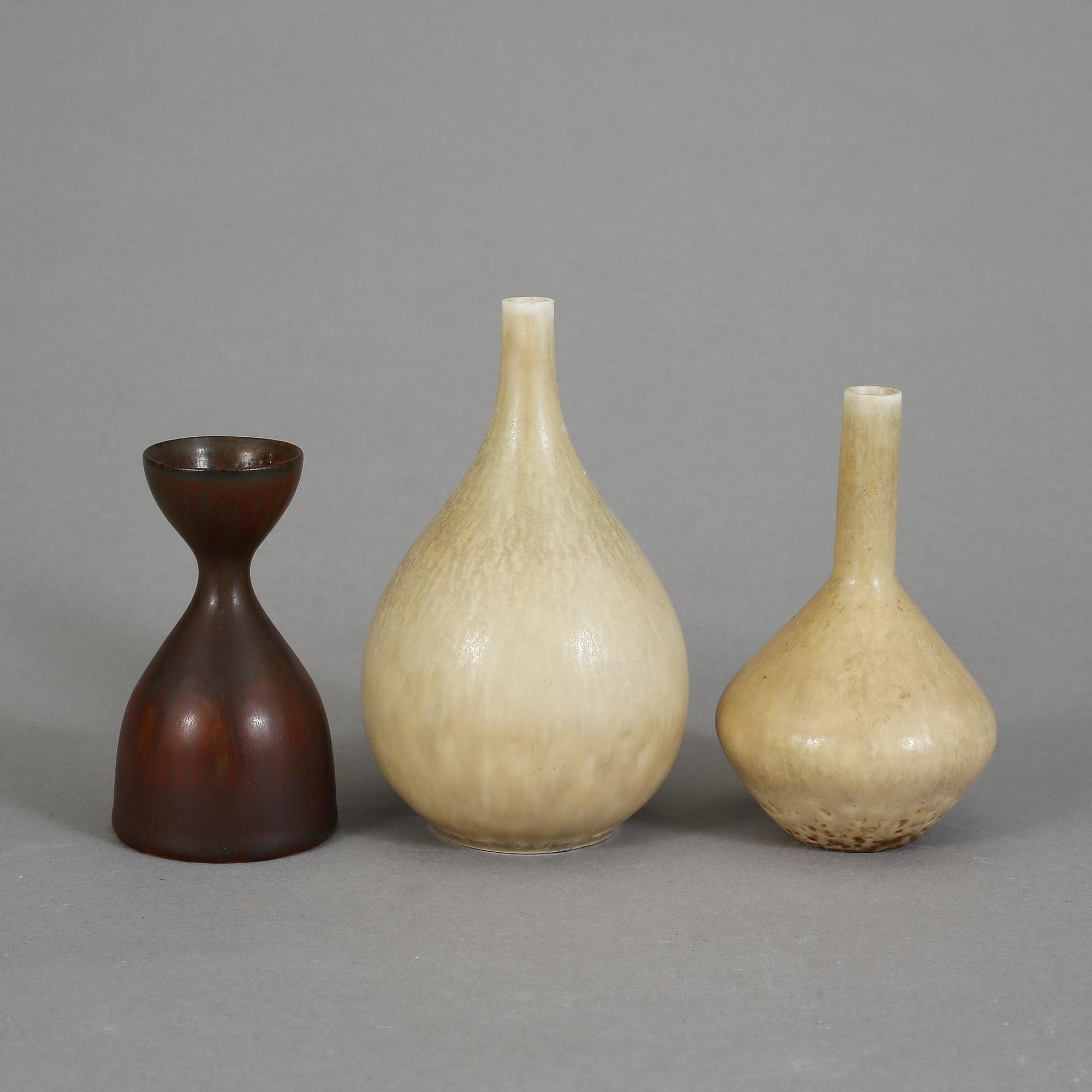 VASER 3 st, stengods. Carl-Harry Stålhane Rörstrand, 1950-tal.