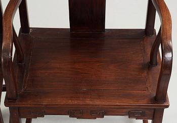 A pair of Chinese hardwood chairs, late Ming dynasty.