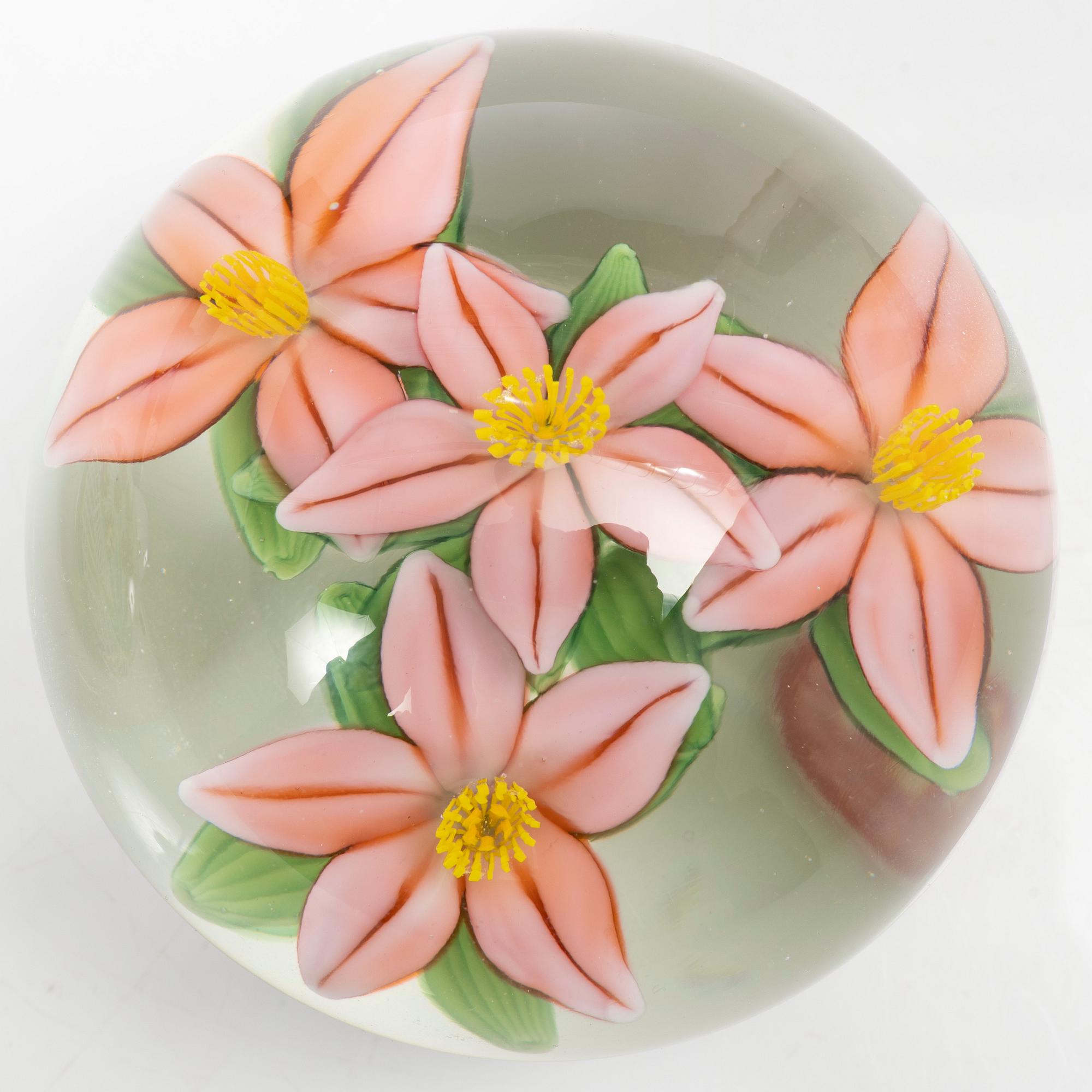 Baccarat, Caithness of Scotland, Murano, Lundberg Studios, five glass paper weights, signed.