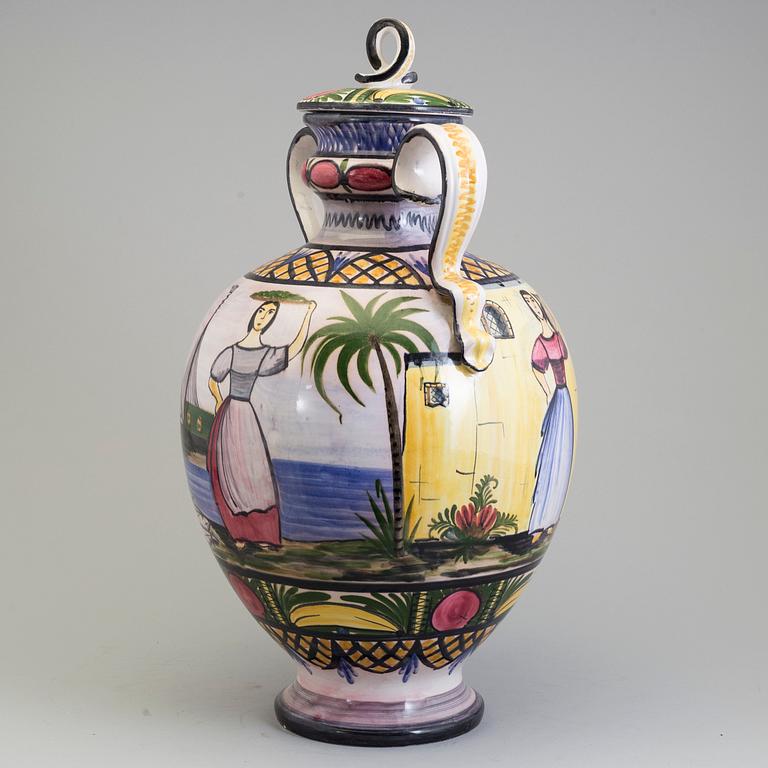 An earhenwear lidded vase from Jasba, Germany, mid 20th century.