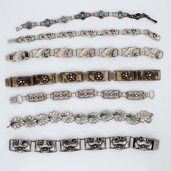 PARTI SILVERARMBAND, 7 delar, silver, svenska kontrollstämplar, omkr 1900-talets mitt. Total vikt ca 120 gram.