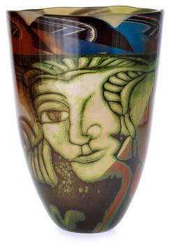 An Eva Englund 'Graal' glass vase, Orrefors 1988.