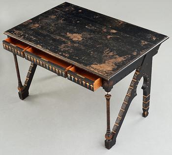 Carlo Bugatti, attributed to, an ebonized wood and walnut desk, Turin, Italy ca 1900.