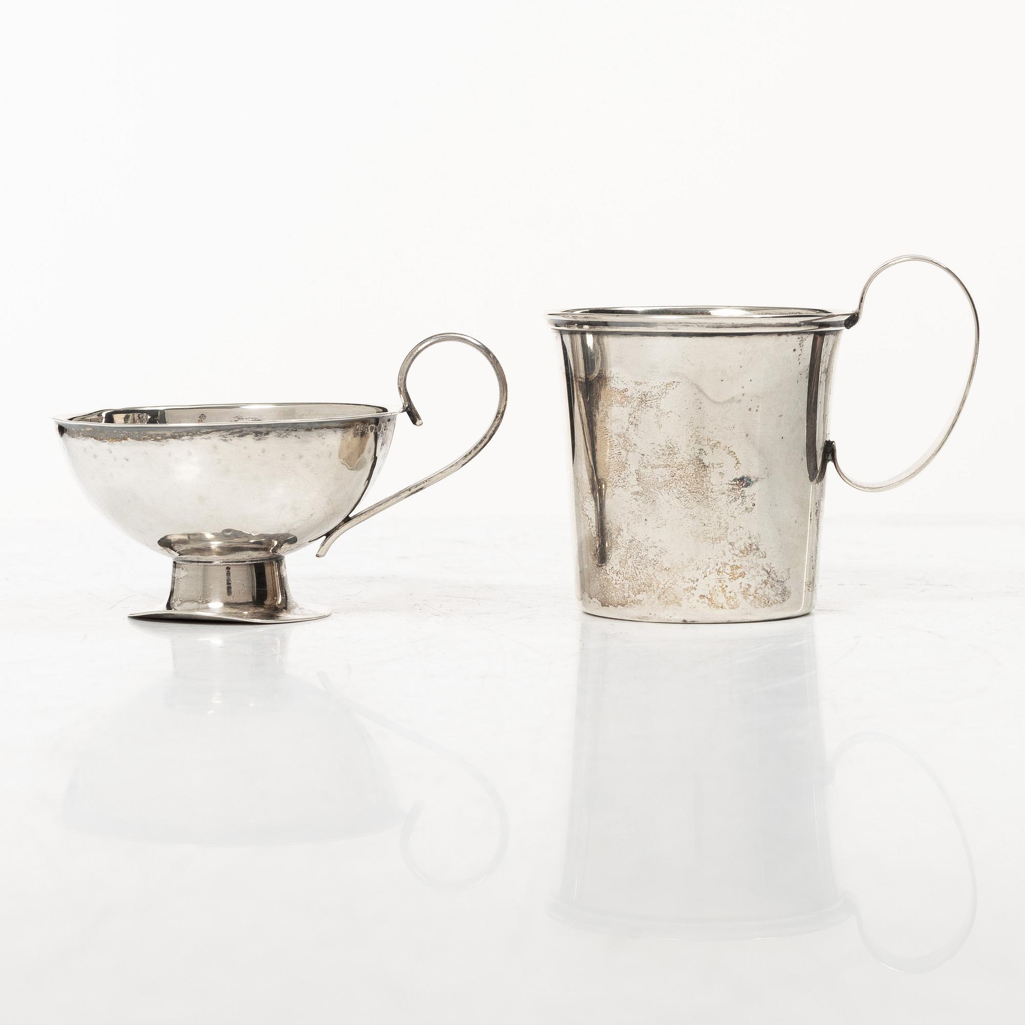 Nine similar silver punsch cups + one of other model, different makers, Sweden, 1945-55.