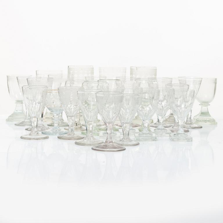 A set of thirty late Gustavian glasses, including from Casimirsborgs glassworks, late 18th/early19th century.
