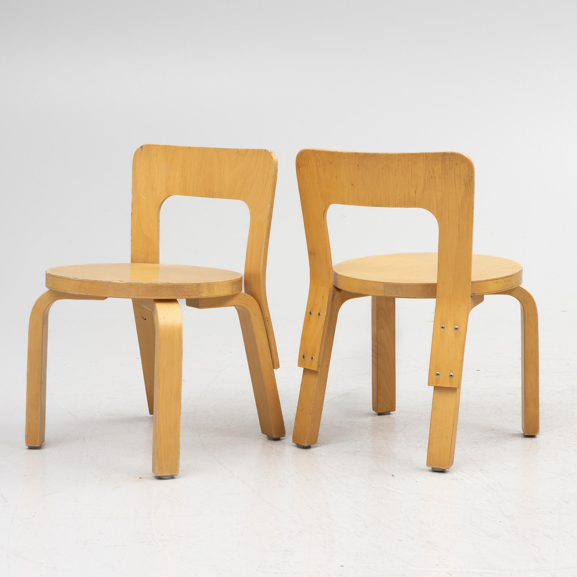 Alvar Aalto, children's chairs, 4 pcs, Artek, Finland.