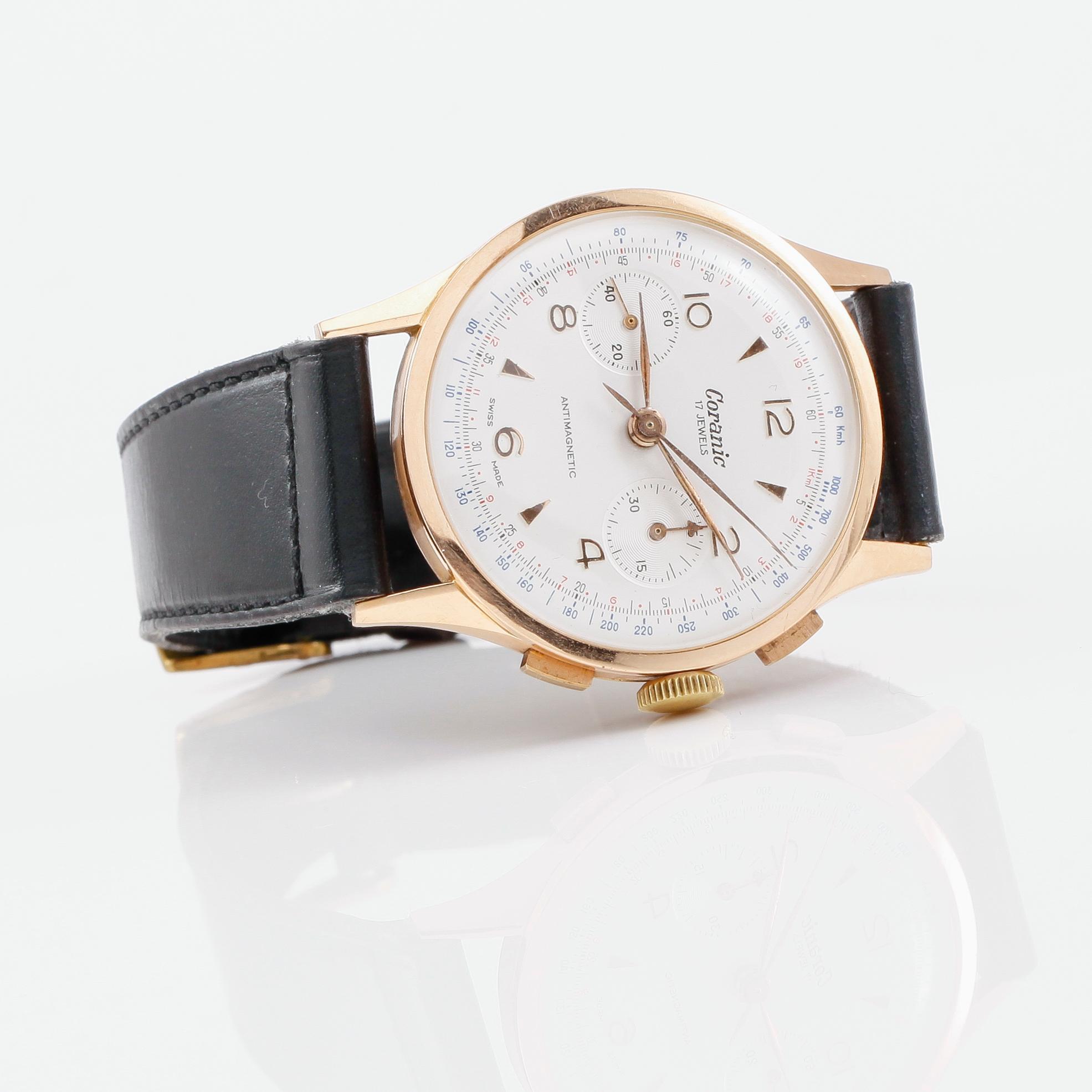 ARMBANDSUR, 18K guld, Coranic, Chronograph, 1900-talets mitt.