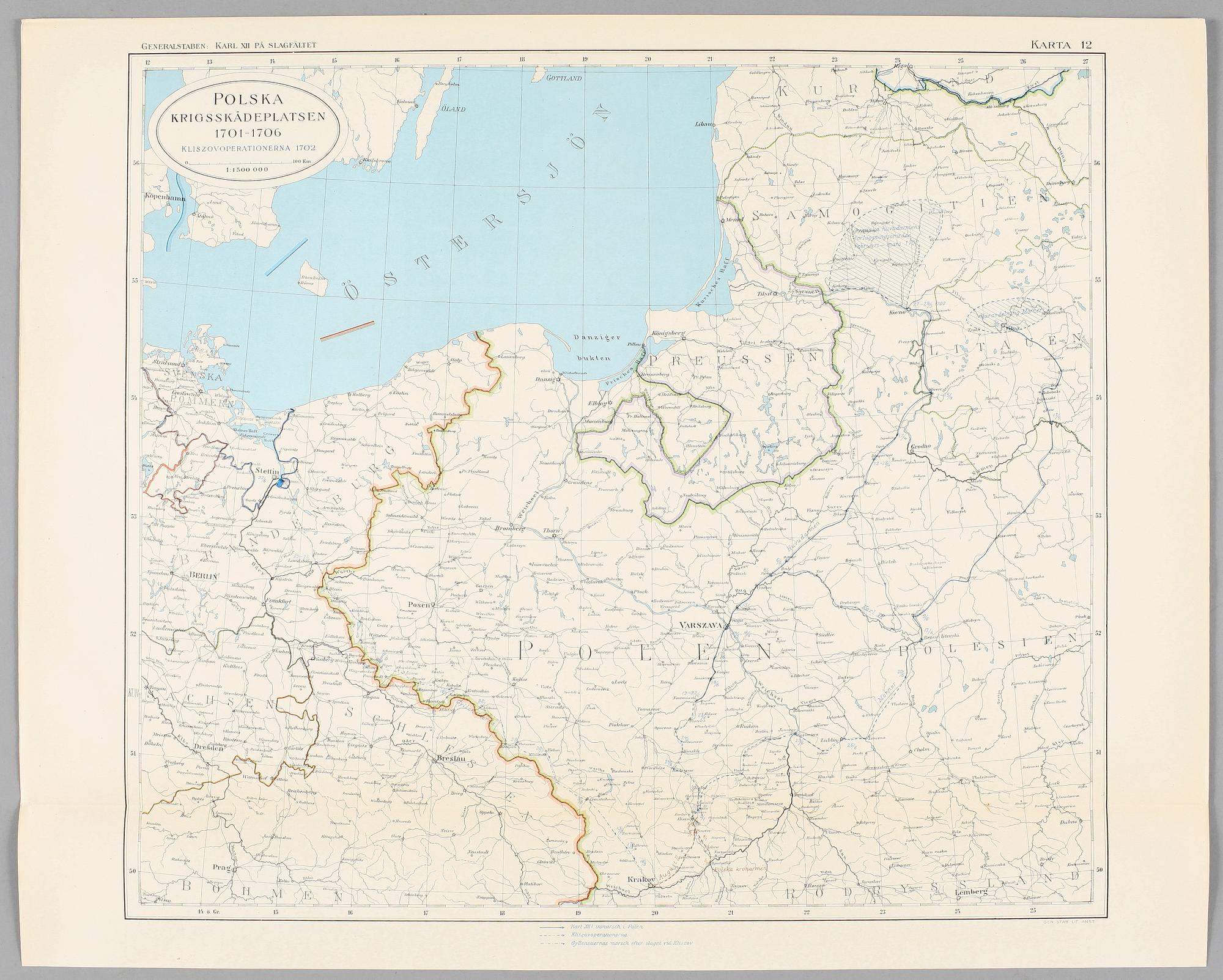 KARTOR OCH PLANSCHER I MAPP, bla "Karl XII på slagfältet", Norstedt & Söner, Stockholm 1918.