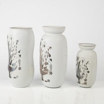 Stig Lindberg, three stoneware "Grazia" vases, Gustavsberg, Sweden, 1951-68.