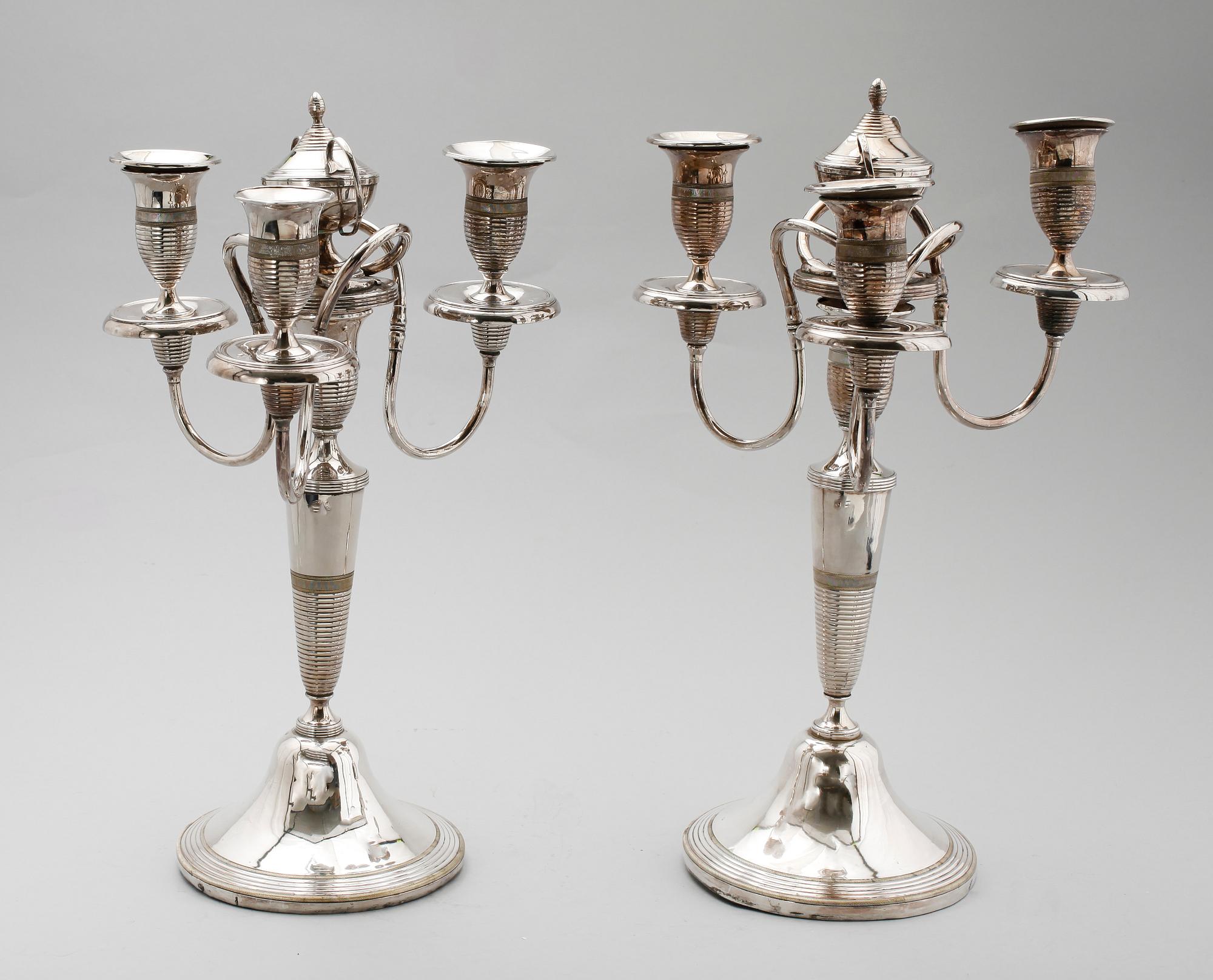 KANDELABRAR, 1 par, nysilver, 1800-/1900-tal.