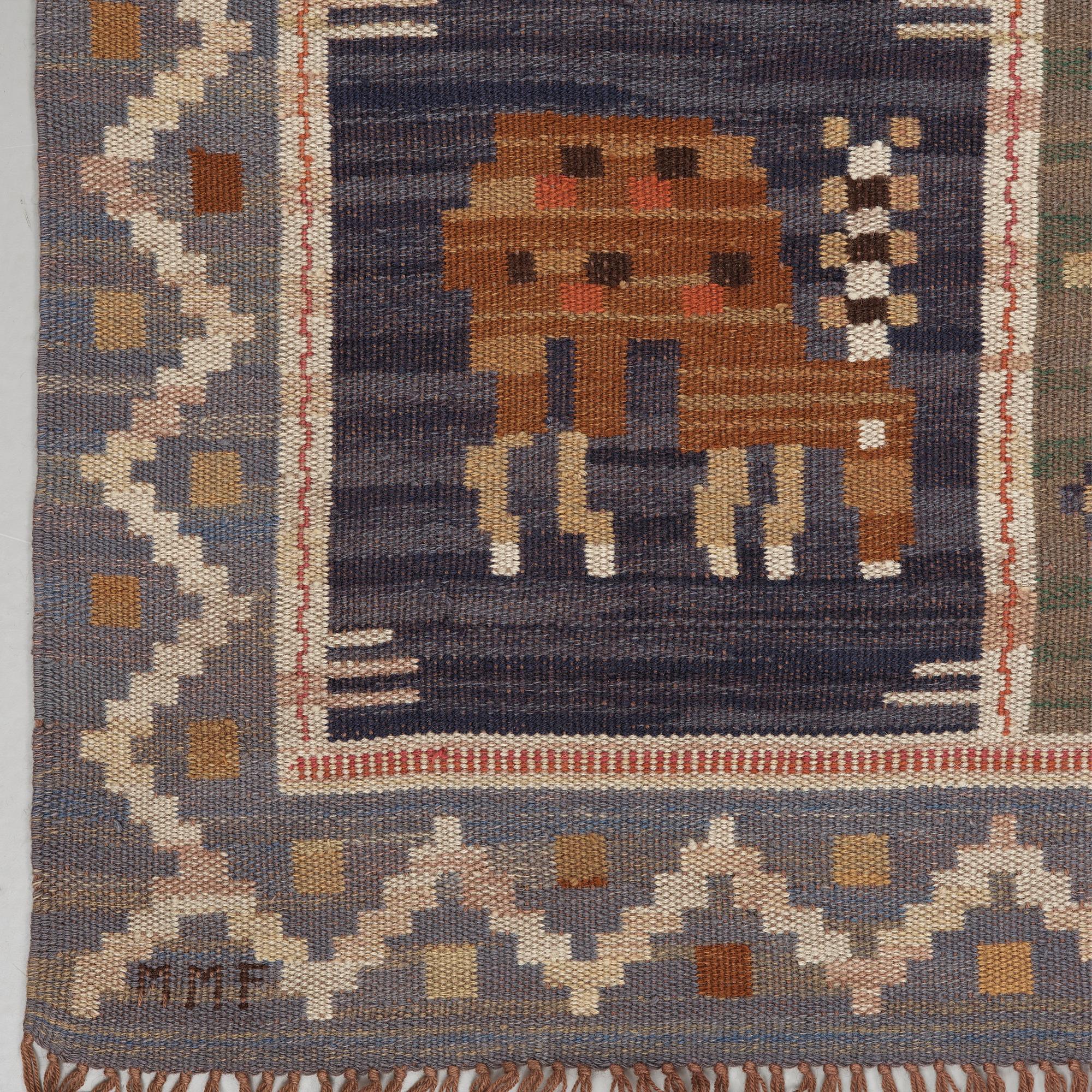 Märta Måås-Fjetterström, A DRAPE, "Djur i fyrkanter", Flat weave. Ca 266 x 154,5 cm. Signed MMF.