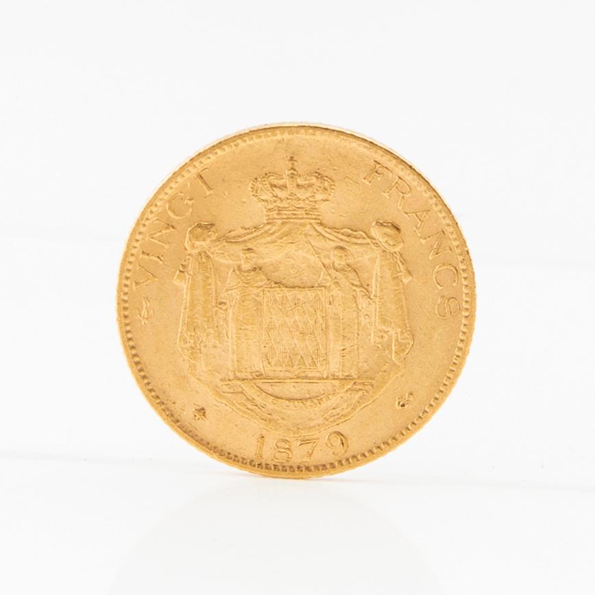Guldmynt 20 Francs 1879 Monaco Charles III.