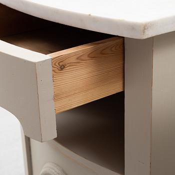 A pair of painted stone top bedside tables, early 20th Century.