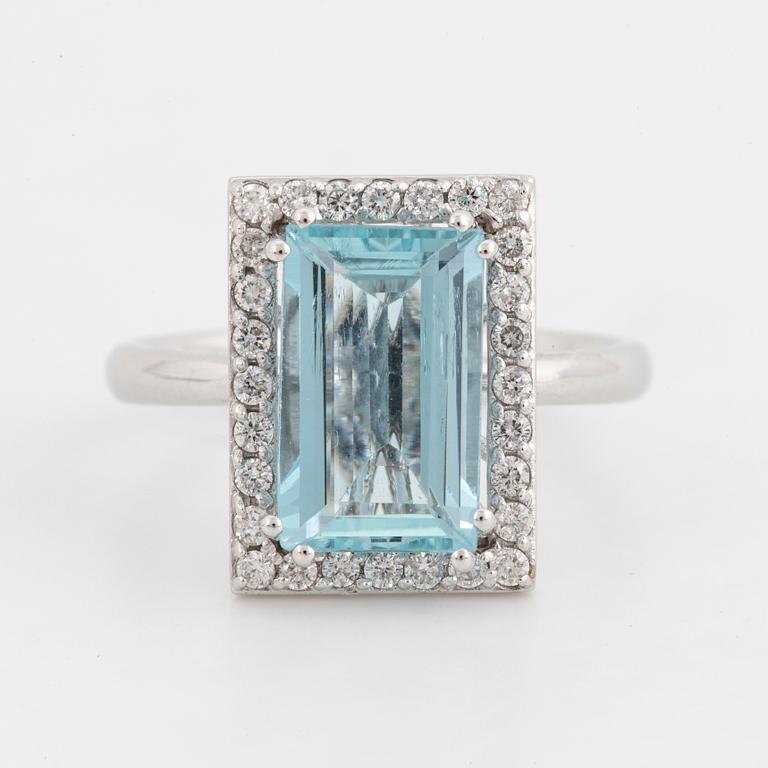Aquamarine and brilliant-cut diamond ring.