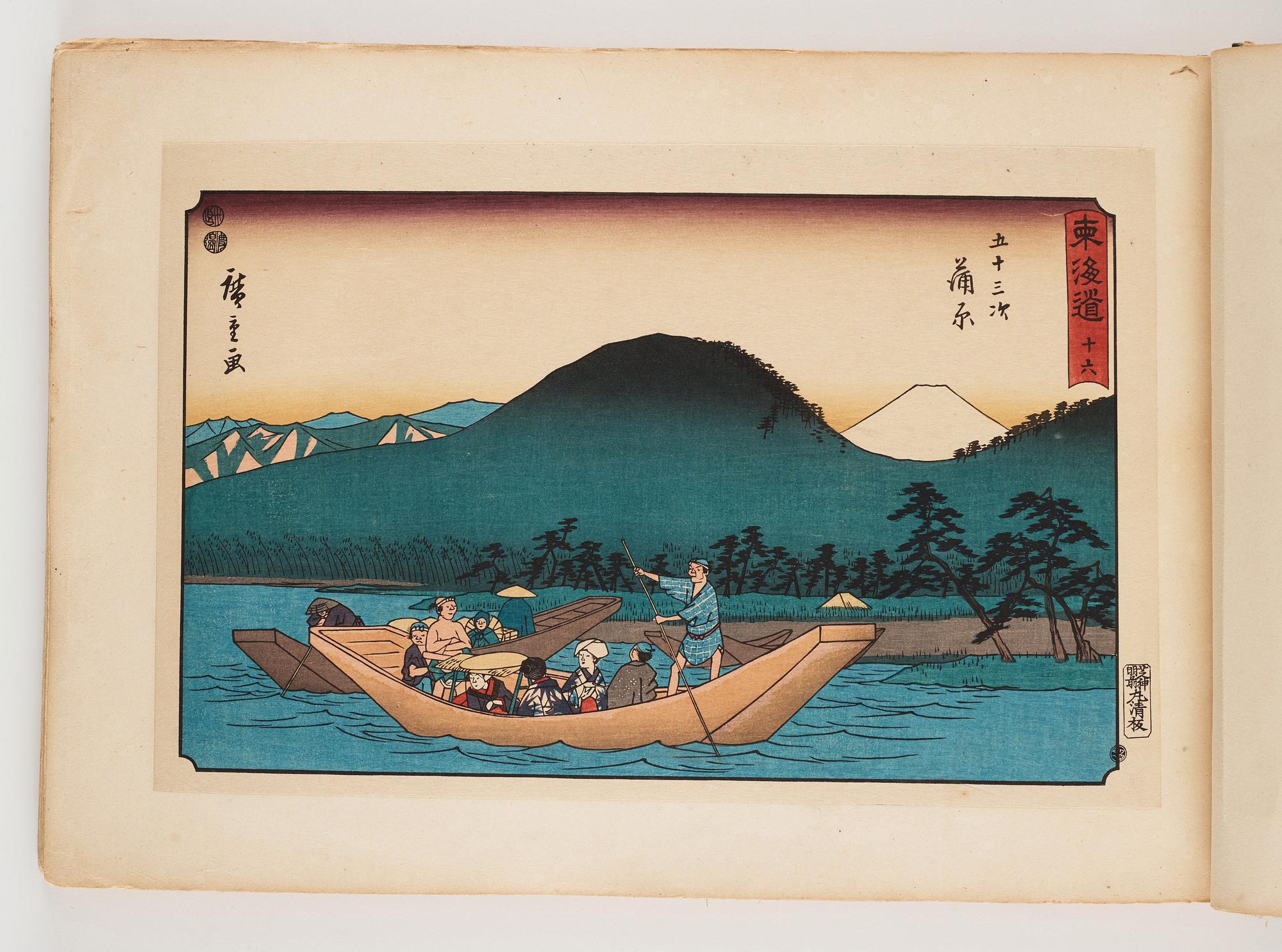 An album with Japanese woodblock prints after Ando Utagawa Hiroshige (1797-1858), mid 20th Century. (37 prints).