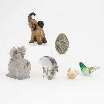Skulpturer, 6 st, glas, bl.a. Barovier Toso och Seguso, Murano Italien.
