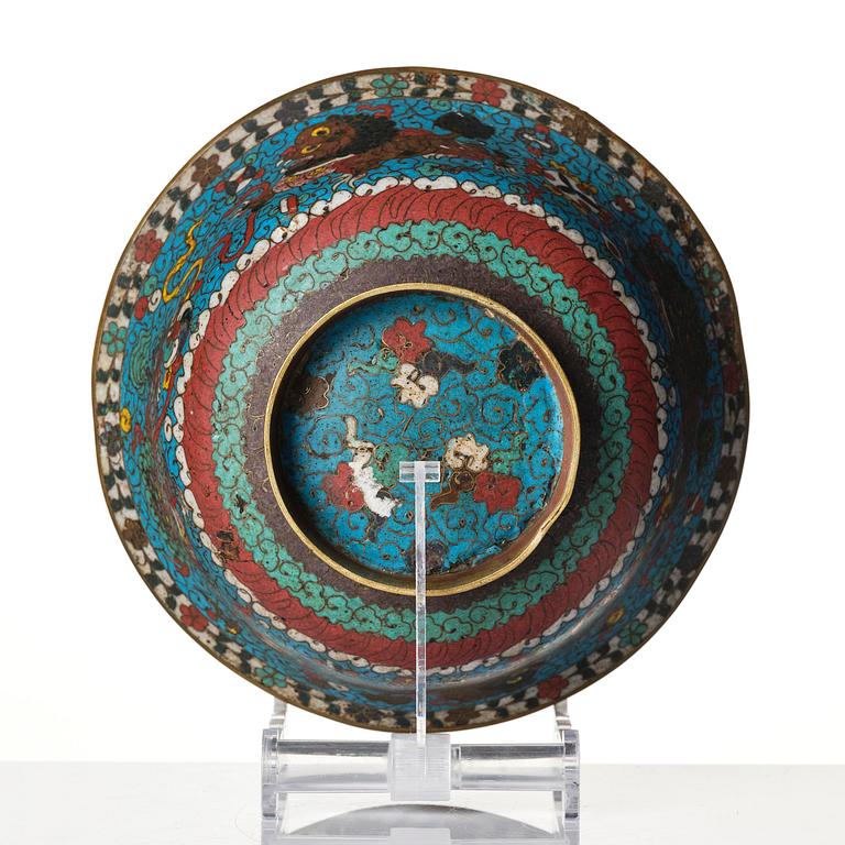 A cloisonne 'mythical beast' bowl, Ming dynasty (1368-1644).
