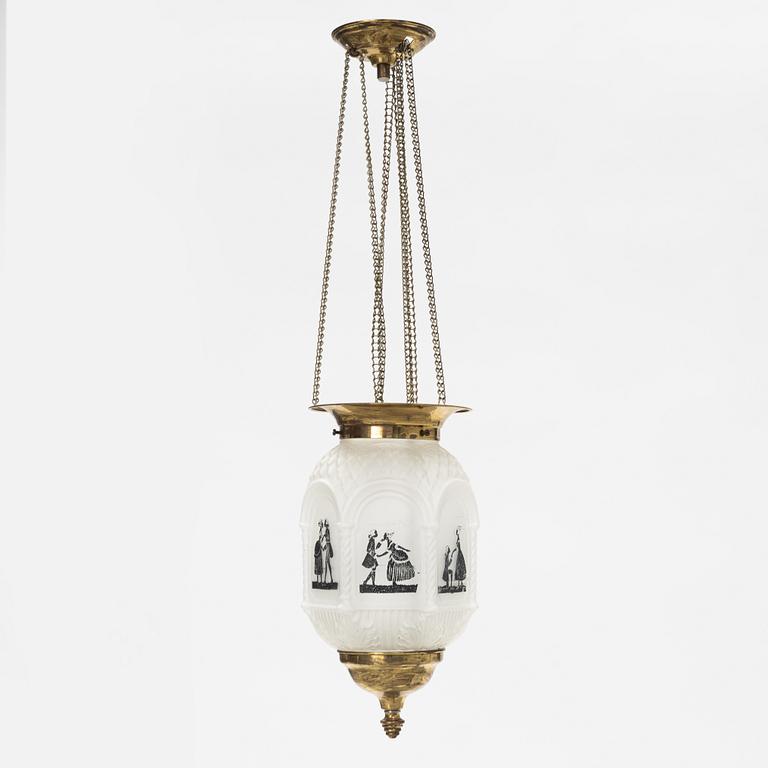 A glass ceiling lamp, circa 1900.