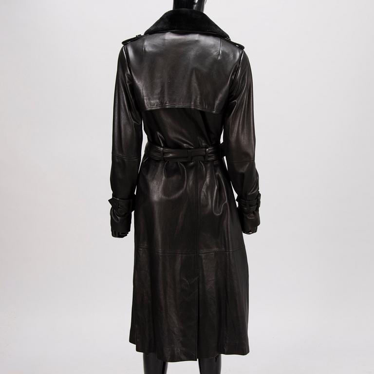 Hugo Boss Ladies Black Leather Trenchcoat in size S.