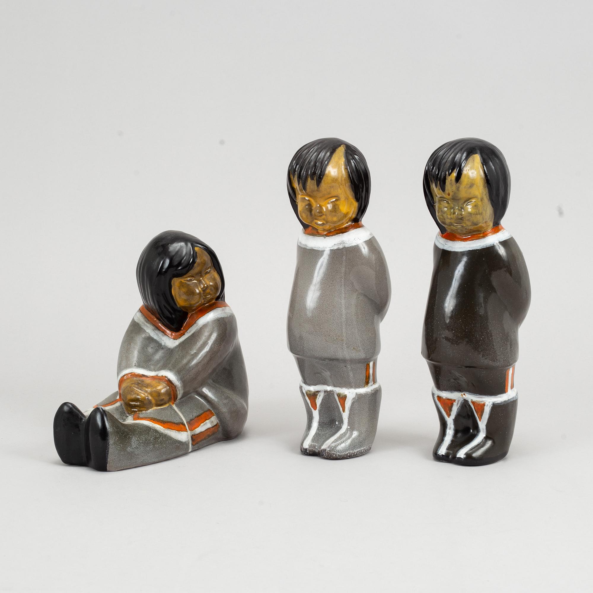 Three earthenware fingurines by Vicke Lindstrand for Upsala-Ekeby.
