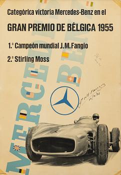 Affisch, Mercedes-Benz, 1955 signerad av Juan Manuel Fangio och Stirling Moss.