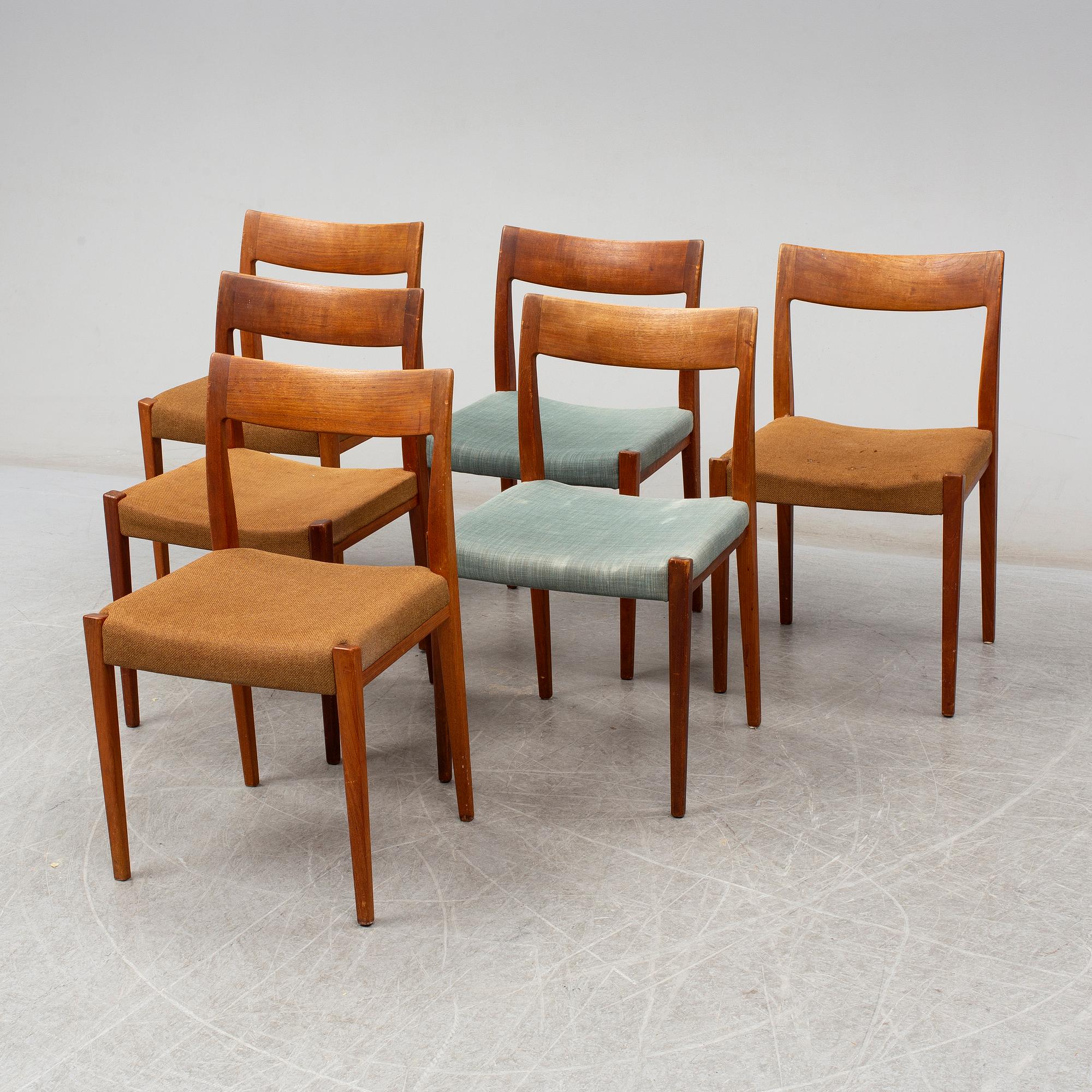 YNGVE EKSTRÖM, six Swedish teak mid 20th century dining chairs "Kontiki".