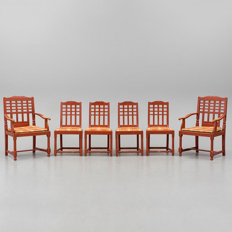 A set of four chairs and a pair of armchairs, early 20th century.