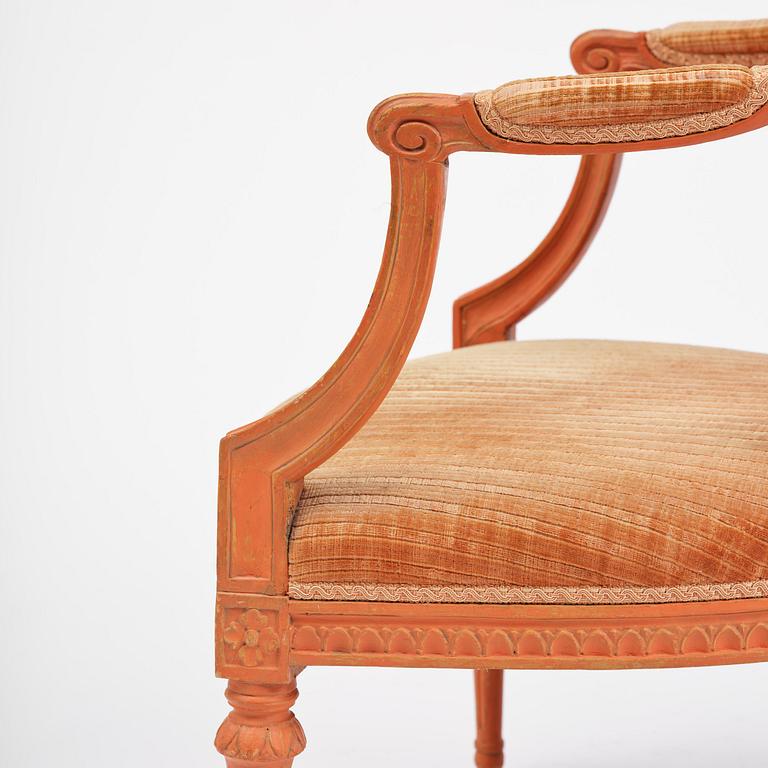 A pair of Gustavian armchairs by J E Höglander (1777-1813).