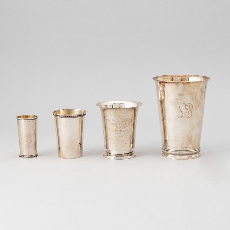 Four swedish silver beakers, including Atelier Borgila 1952.