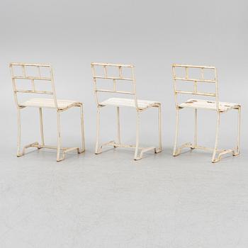 Carl Hörvik, three iron garden chairs, for Stadshotellet Båstad (Hotell Skansen) or Lindgården, Stockholm, ca 1927-29.