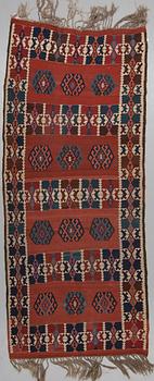 An antique Anatolian kilim, around 349 x 145 cm.