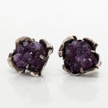 Reino Saastamoinen, örhängen, sterling silver och ametister, 1973.